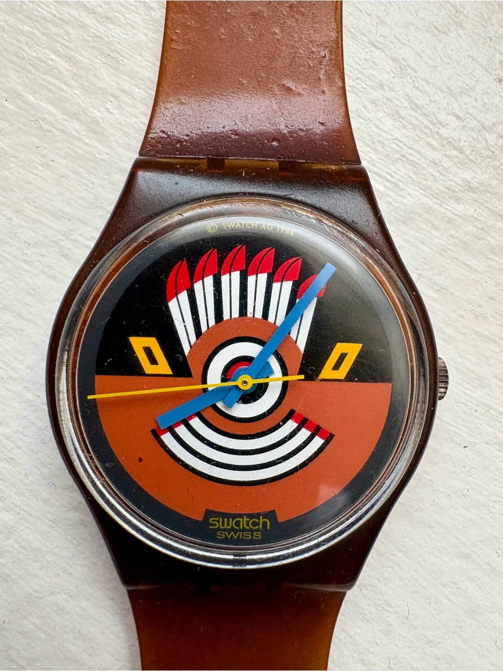1986 swatch wrist watch works perfectly burning feathers